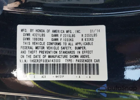 2014 Honda Accord Sport z USA, uszkodzony, nr VIN 1HGCR2F50EA142000